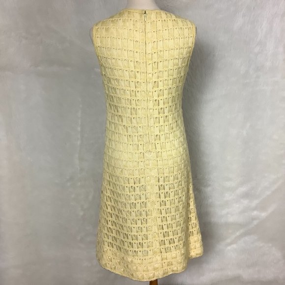Vintage 60s 70s Sleeveless Yellow Hand Crochet From Portugal Sheath Dress S - Picture 4 of 8